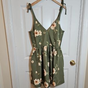 Old Navy Olive Green Floral Tie-Shoulder Dress
